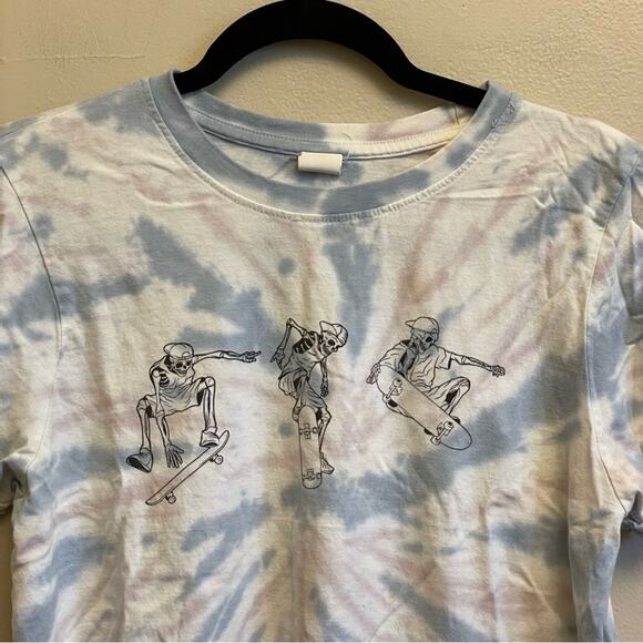 Electric Pink S tie dye short sleeve t-shirt cropped skater skeleton cute - Picture 2 of 7